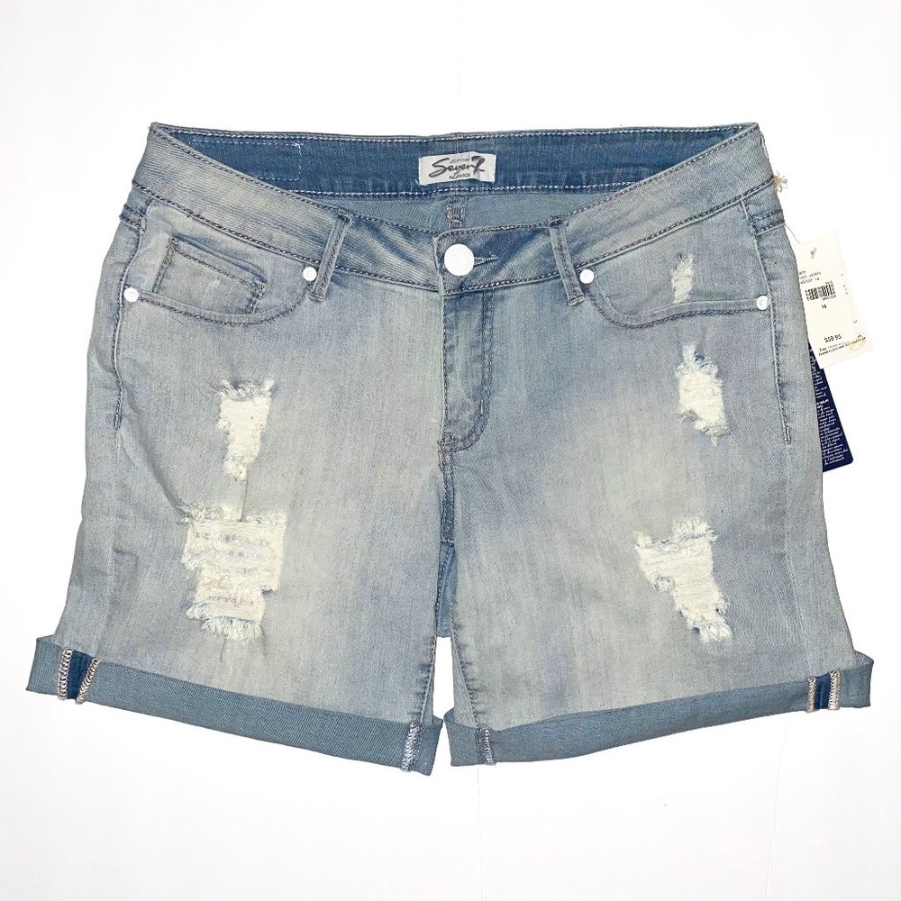 Seven7 Distressed Light Wash Denim Bermuda Shorts